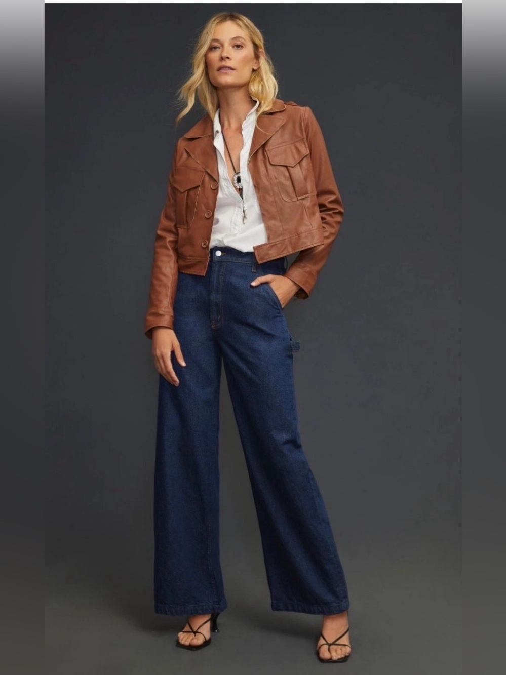 MOTHER Dark Blue Wide-Leg Denim Pants